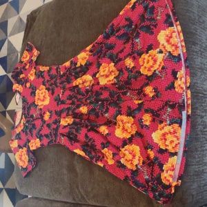 Red yellow dress m medium lularoe glitch roses floral zipper back fall autumn ❤️